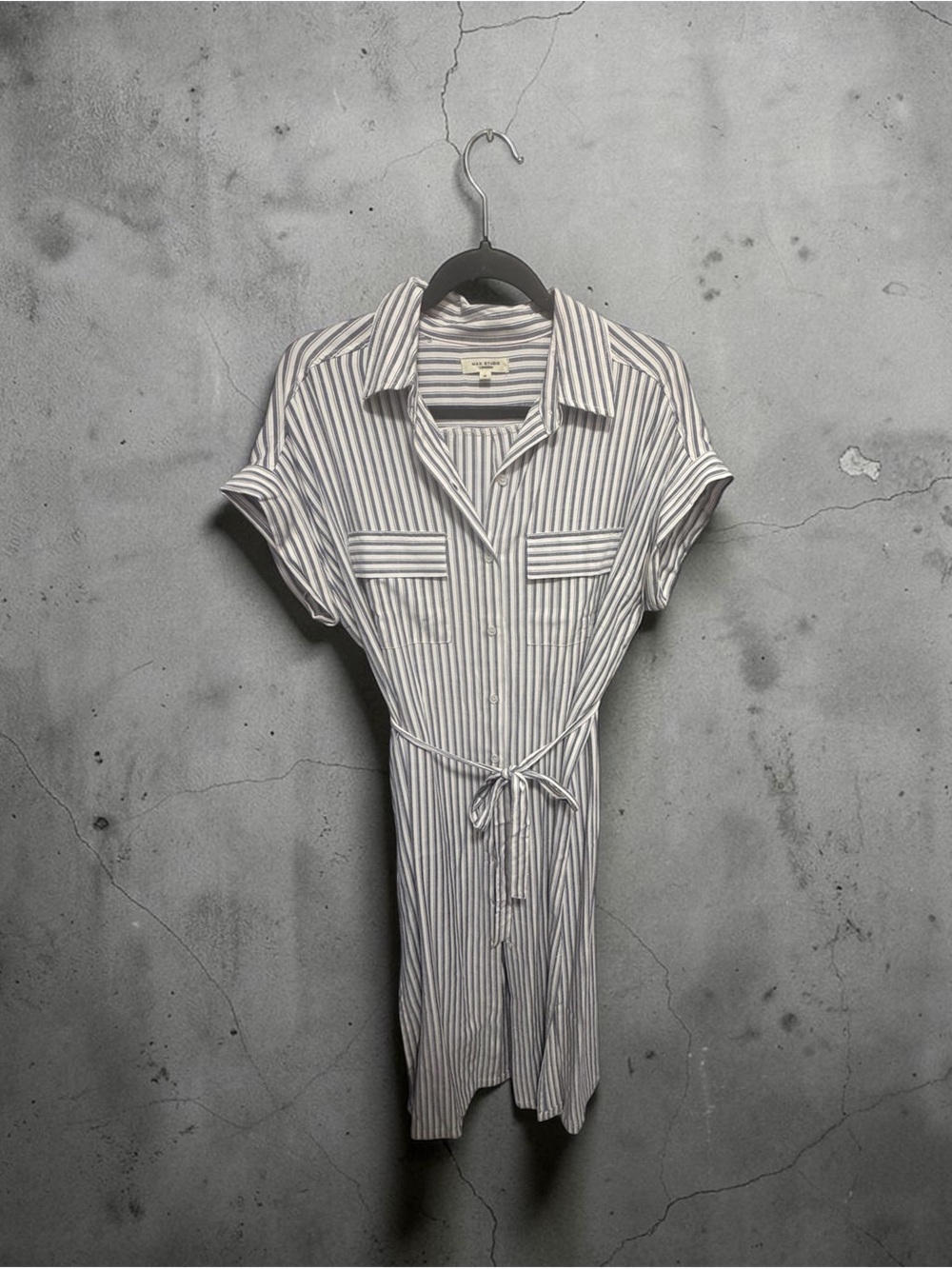 Striped Maxi Shirt Dress — White & Light Navy